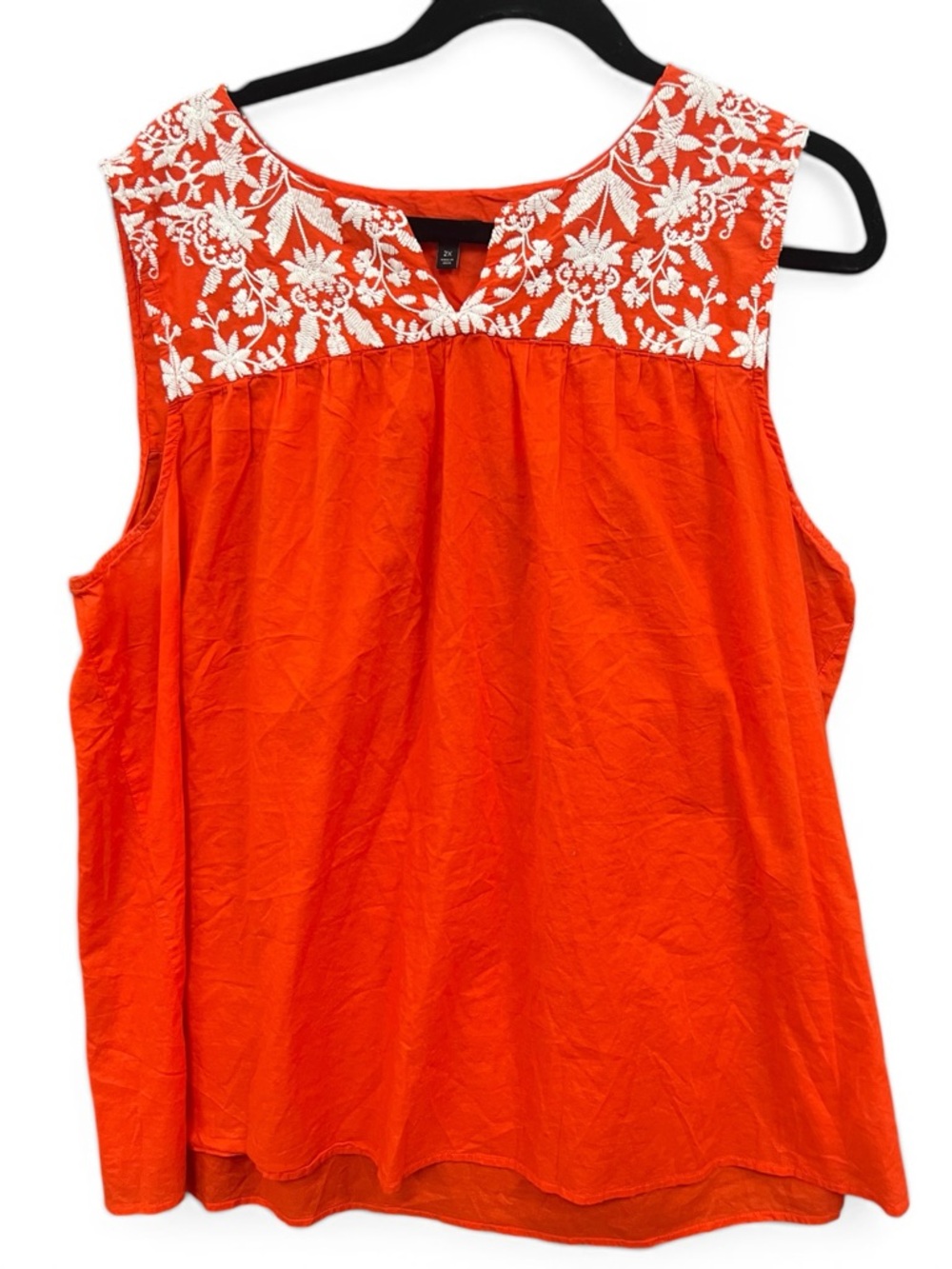 Talbots Orange Sleeveless Top with White Floral Embroidery